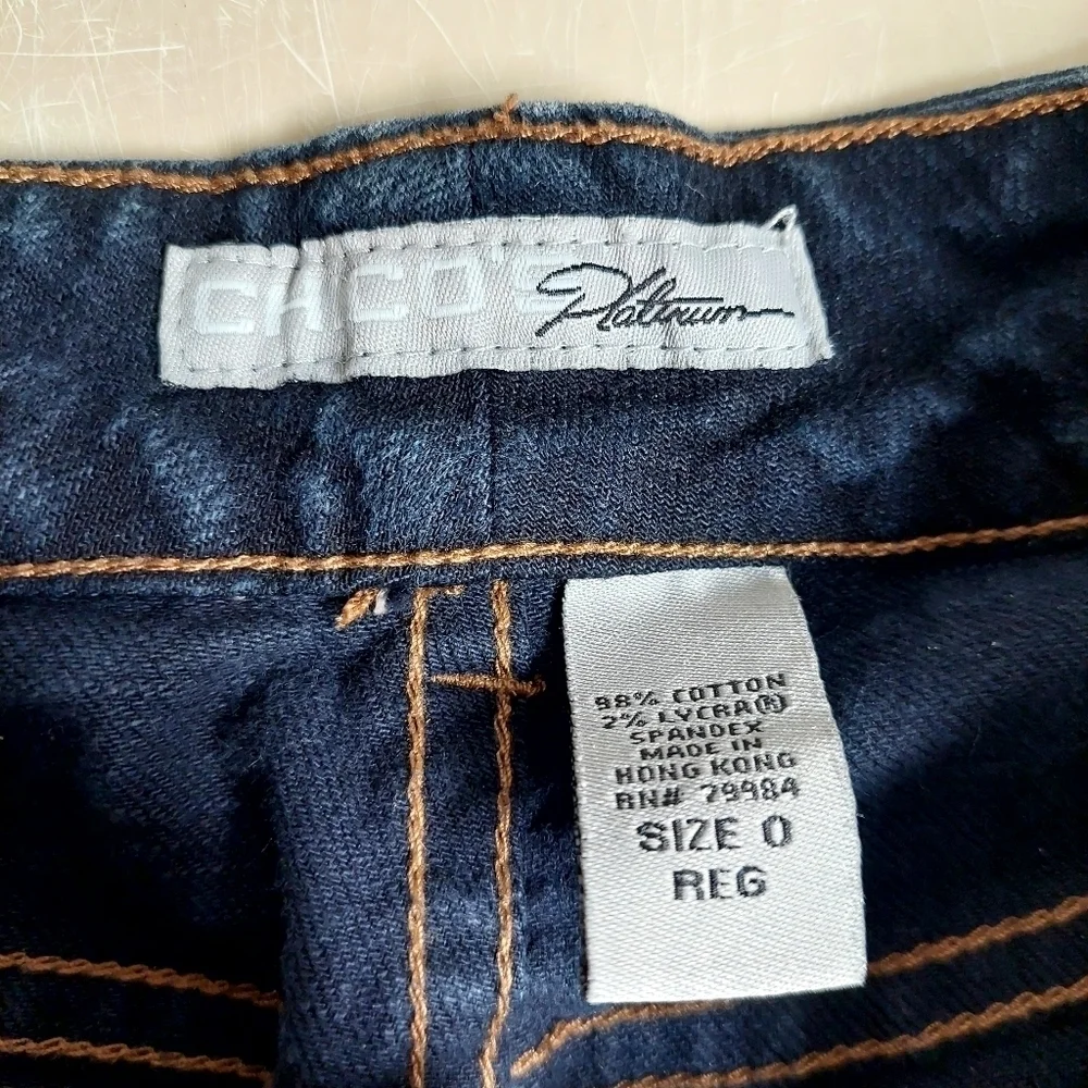 Chicos Blue Denim‎ Charm Jeans Platinum Rhinestones Bling  Flare Bootcut Stretch - Picture 3 of 12